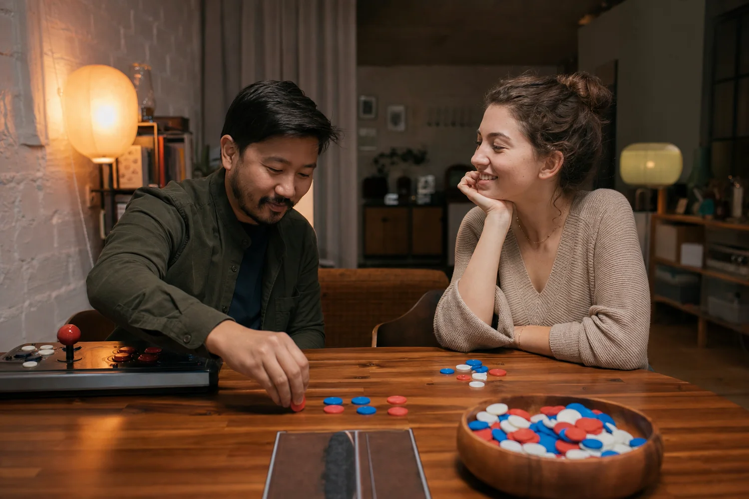 Arcade Token Draft date-night setting.