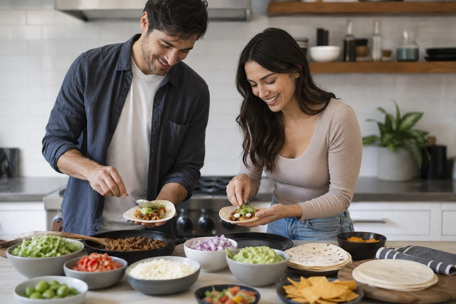 Build-Your-Own Taco Counter date-night setting.