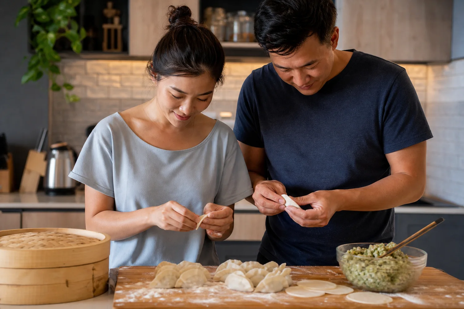 Dumpling Folding Night date-night setting.