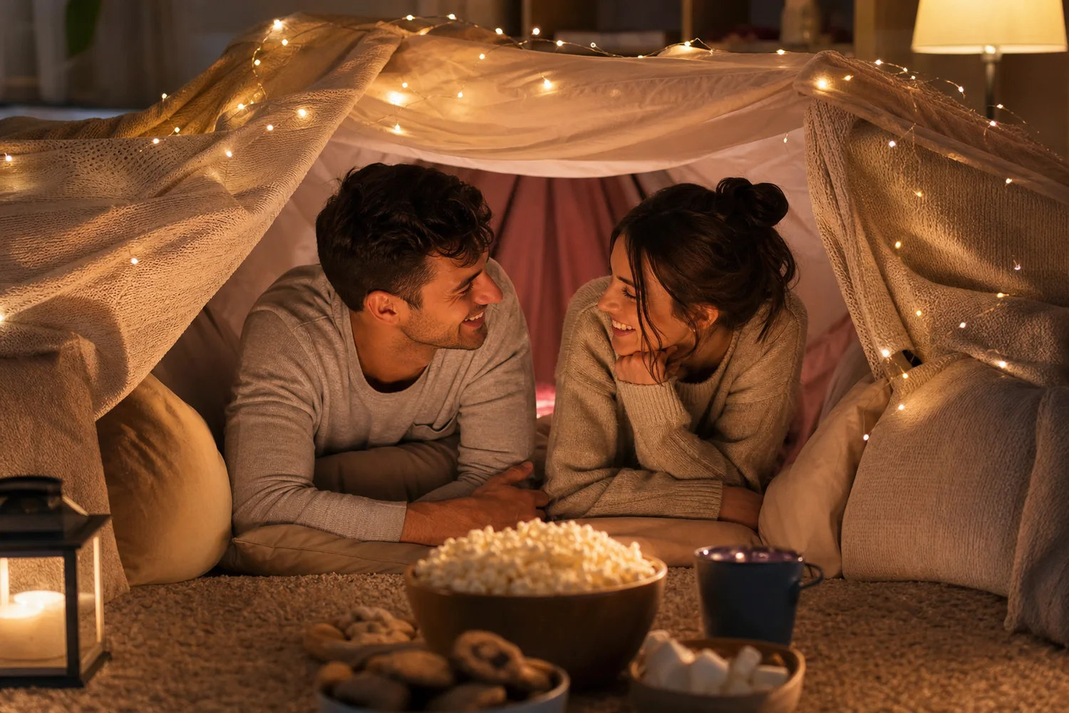 Indoor Campout date-night setting.
