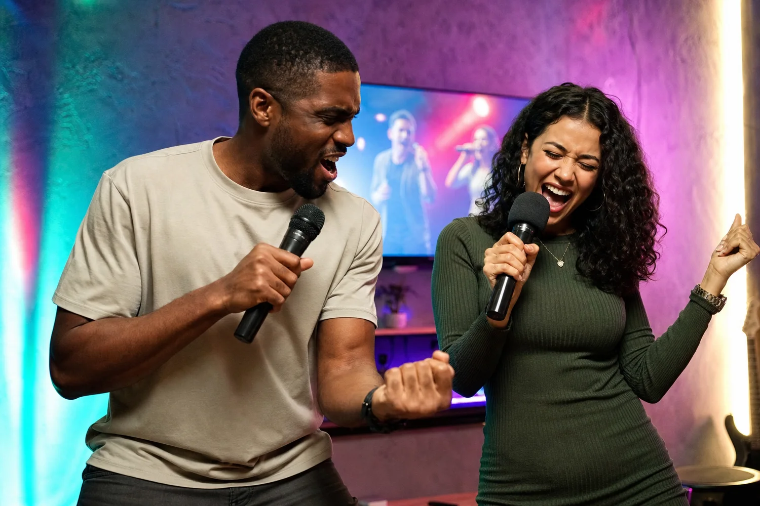 Karaoke Category Battle date-night setting.