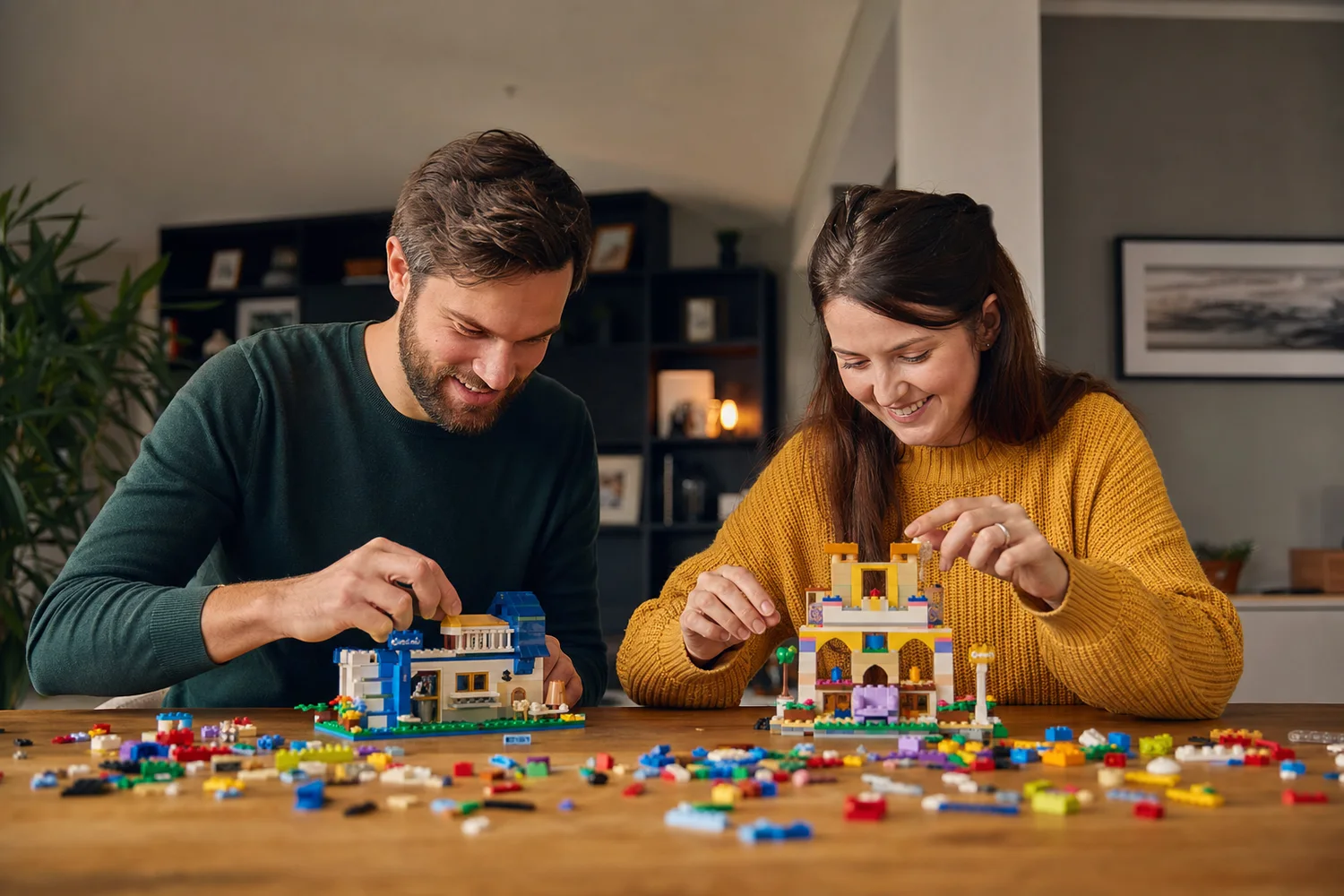 Lego Build-Off date-night setting.