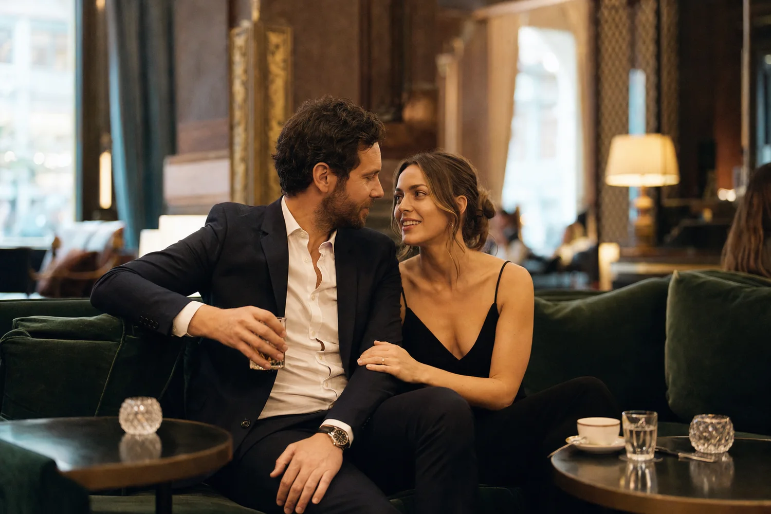 Midweek Hotel-Lobby Drink date-night setting.