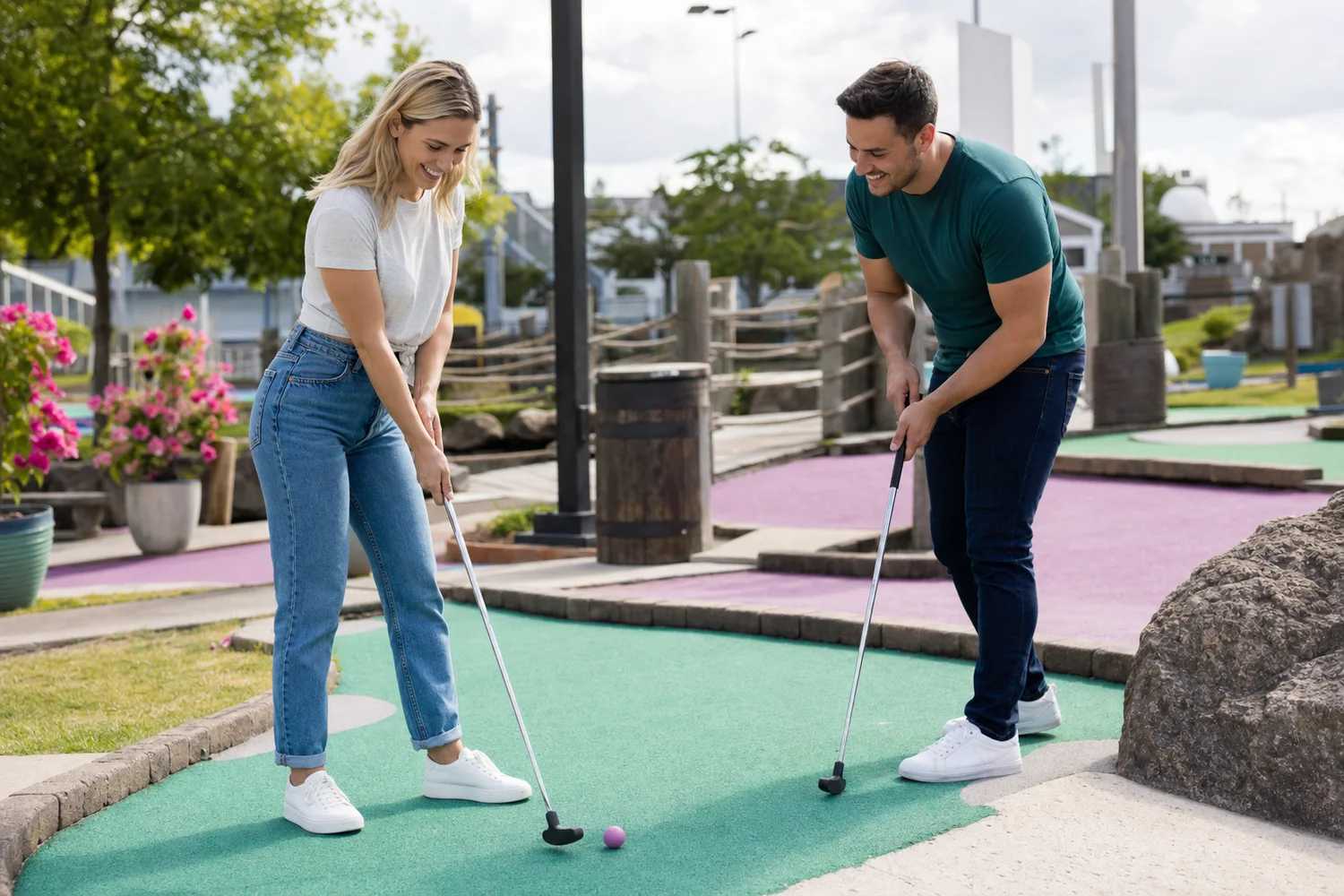 Mini-Golf First Match date-night setting.