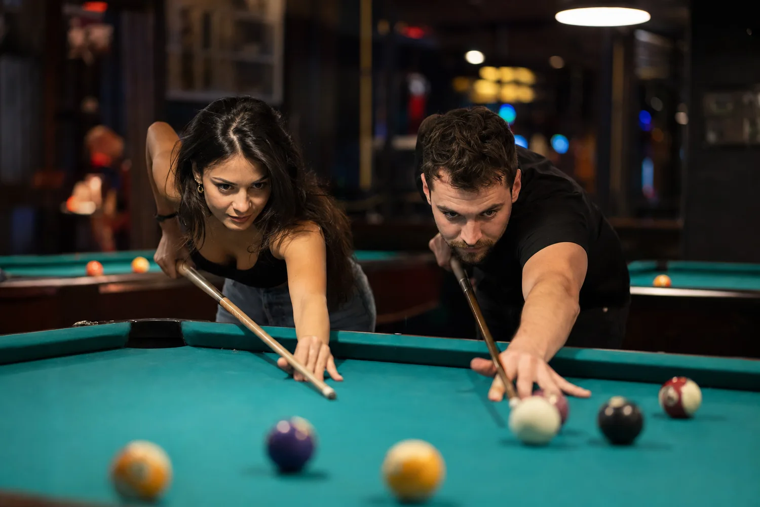 Pool Hall Best-of-Five date-night setting.