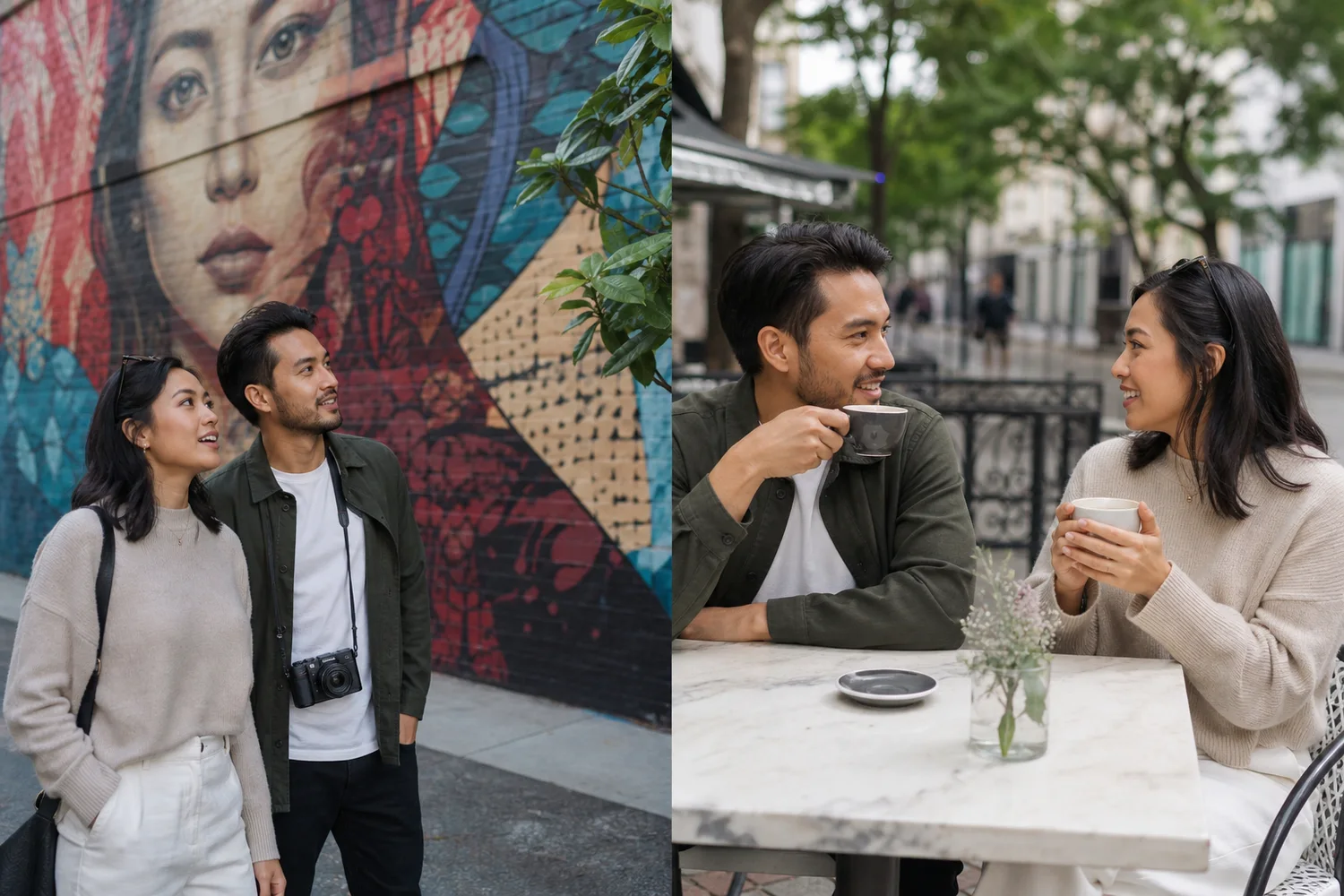 Public Art and Coffee date-night setting.