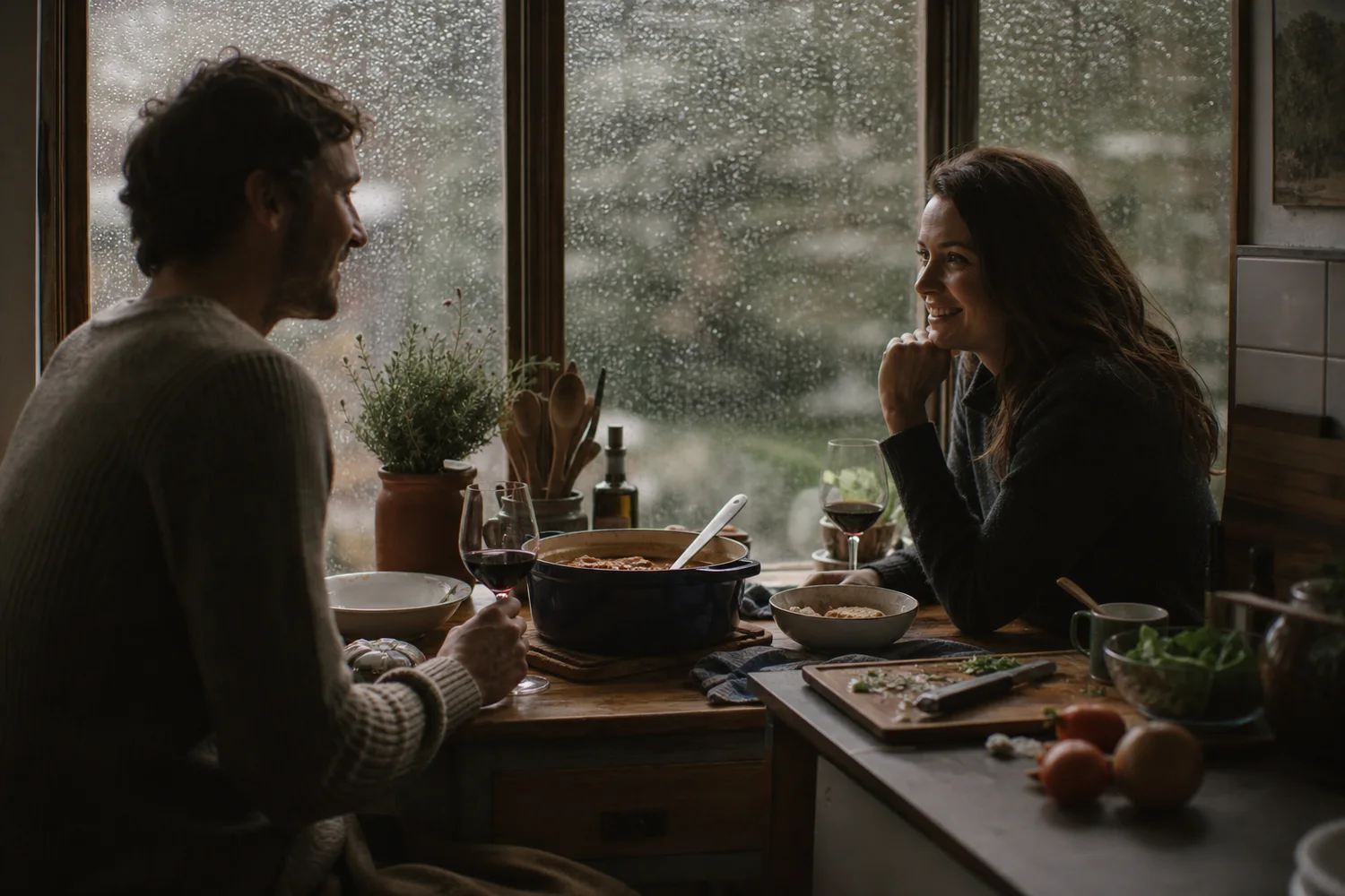 Rainy Window Dinner date-night setting.