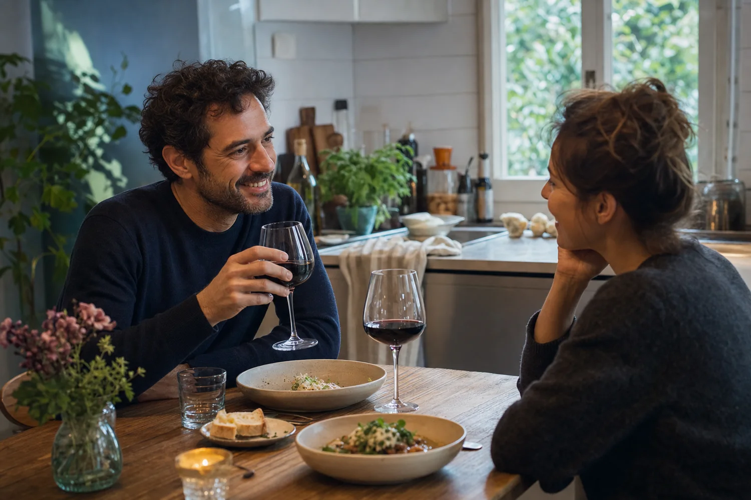 Slow Dinner With Three Courses date-night setting.
