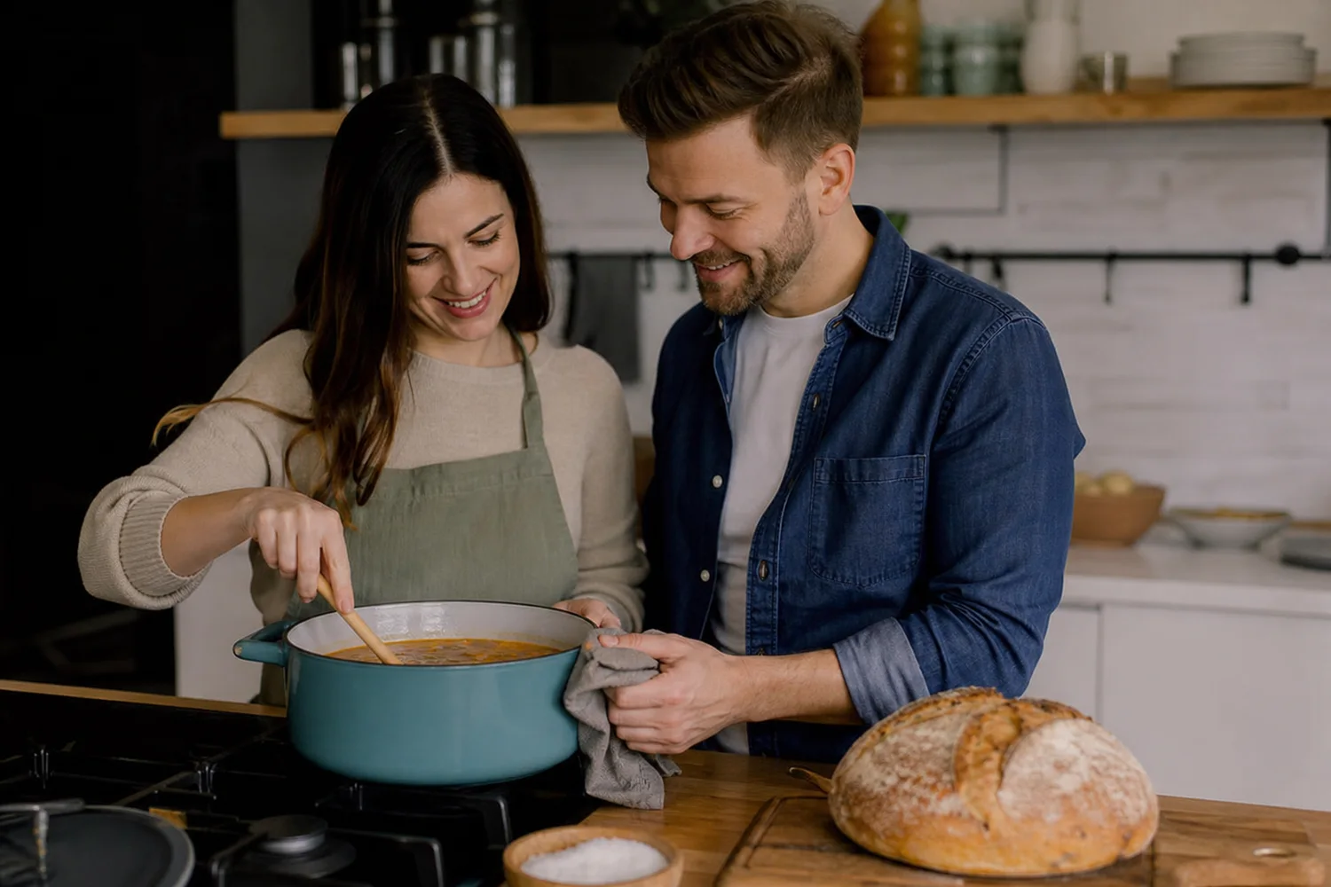Soup and Bread From Scratch date-night setting.