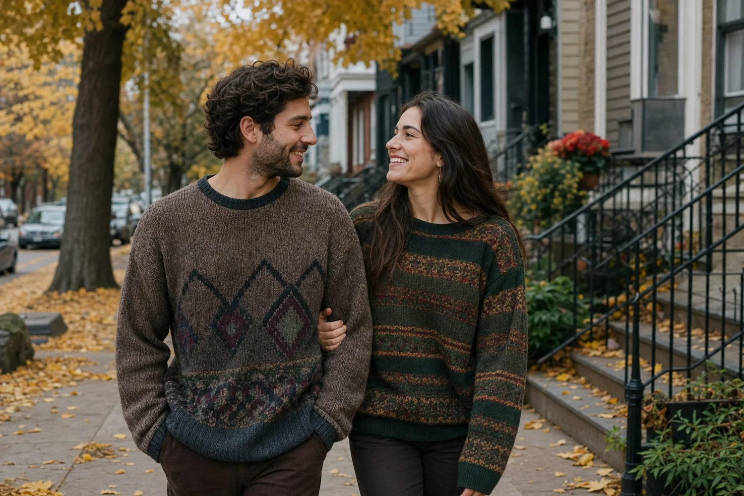 Thrifted Sweater Walk date-night setting.