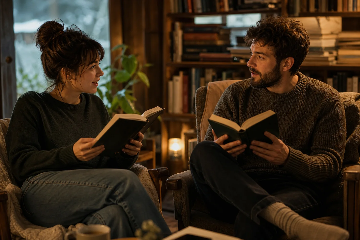 Two-Person Bookstore at Home date-night setting.
